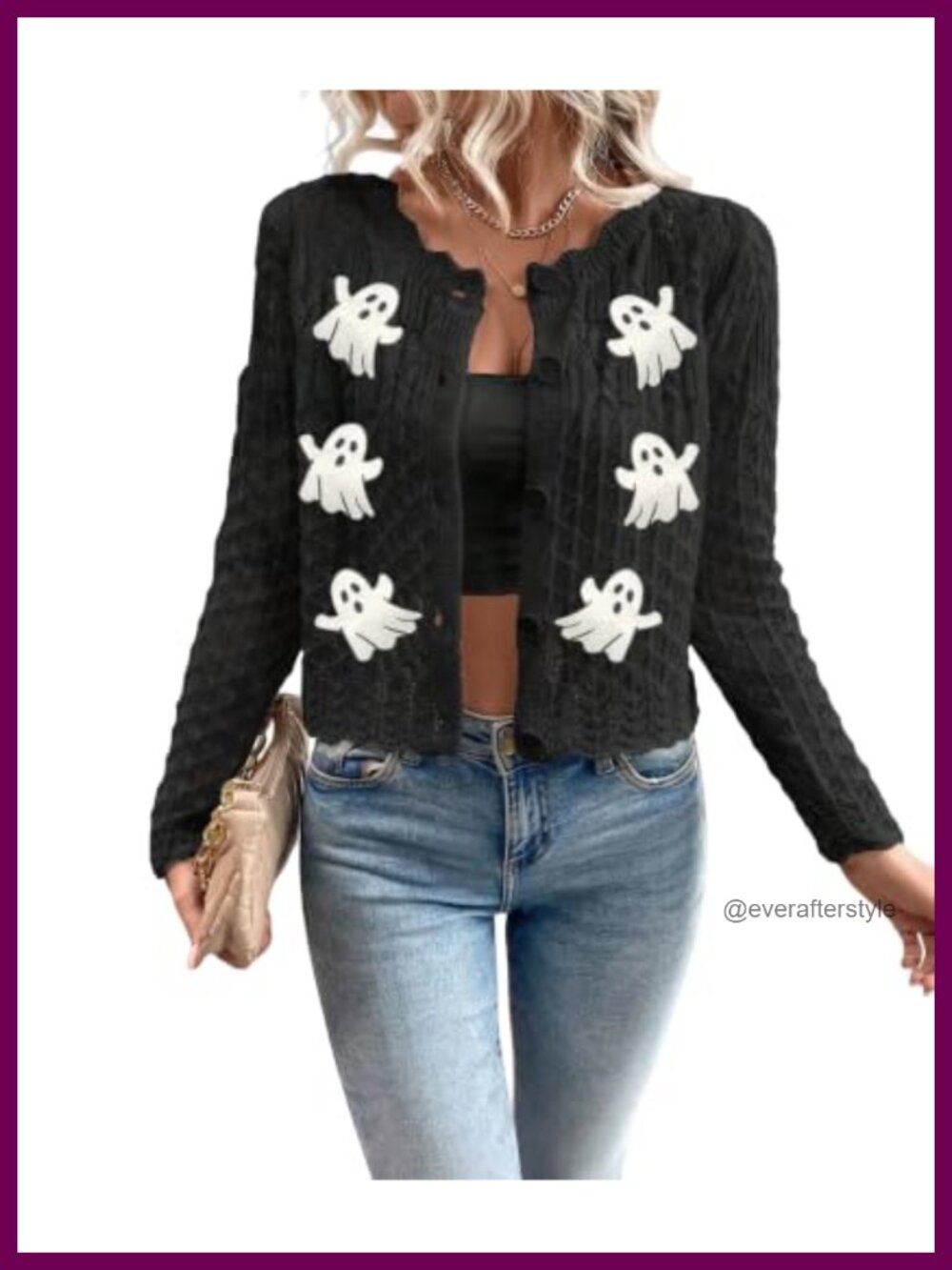 Hollow Out Knit Cardigan Scalloped Crewneck Cropped Button Front Sweater